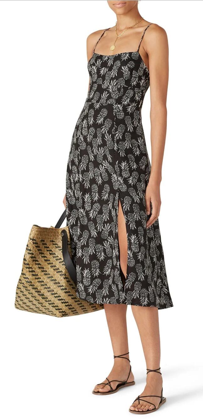 ASTR the Label Keilani Midi Dress Womens M‎ Black White Pineapple Linen Blend M